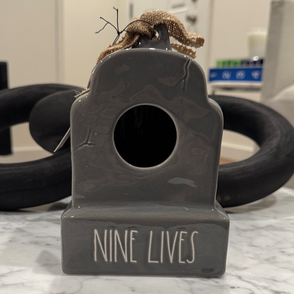 Rae Dunn Tombstone Birdhouse NINE LIVES Glazed Ceramic